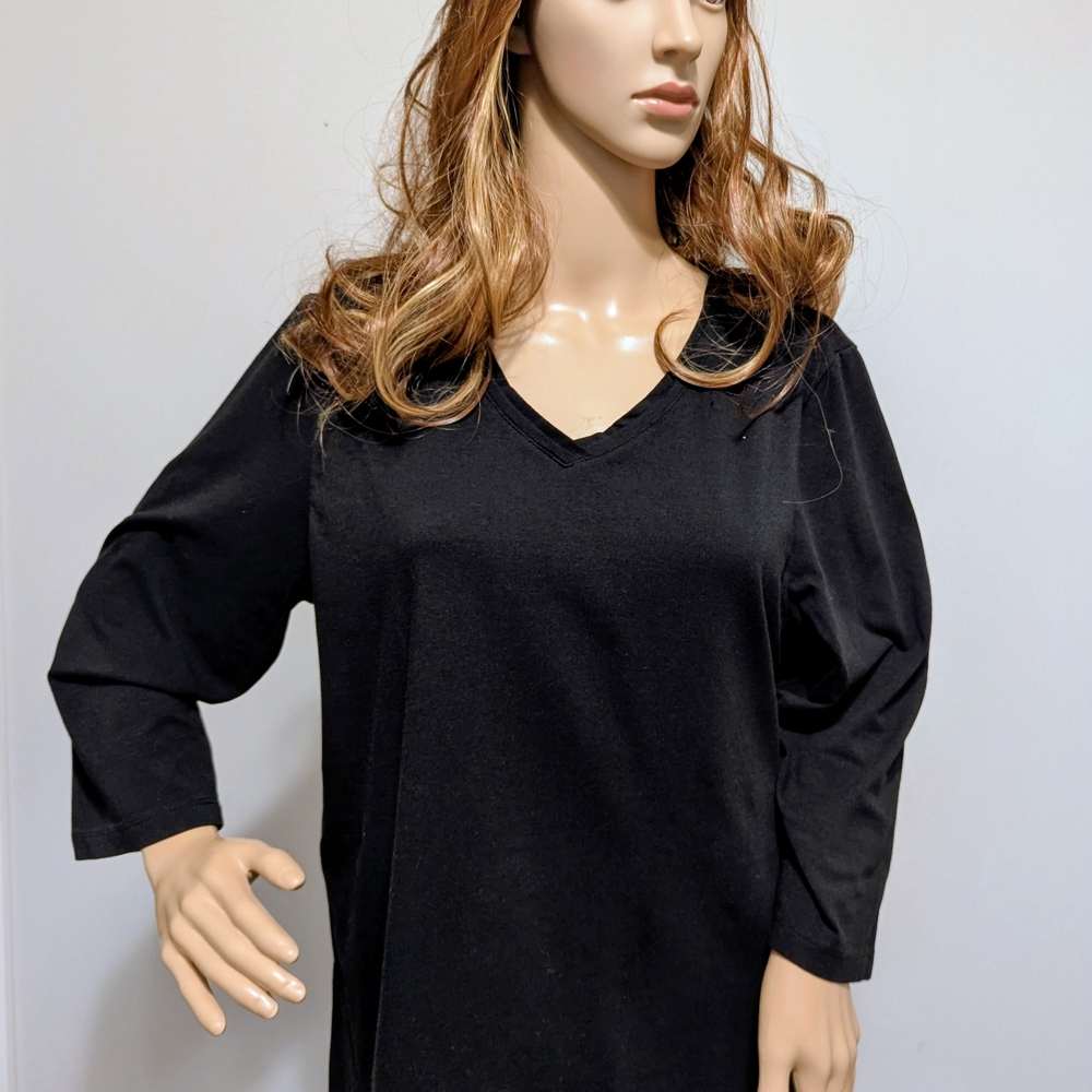 Christopher & Banks Pleated V Neck 3/4 Sleeve Top #788